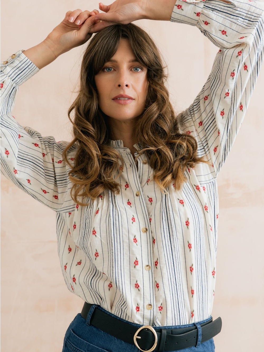 Stripe and Floral Button Up
